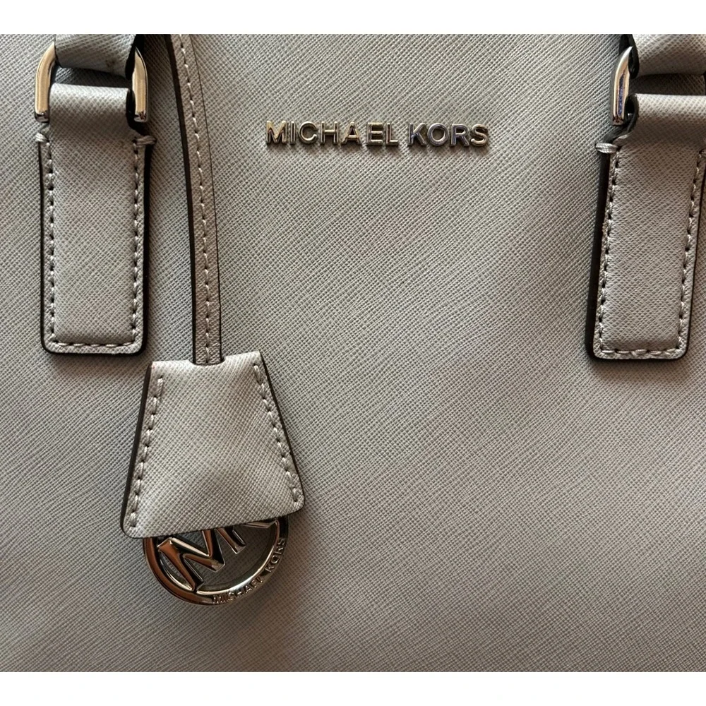 Michael Kors Dillon Grey‎ Saffiano Leather Satchel Crossbody Handbag Silver HW